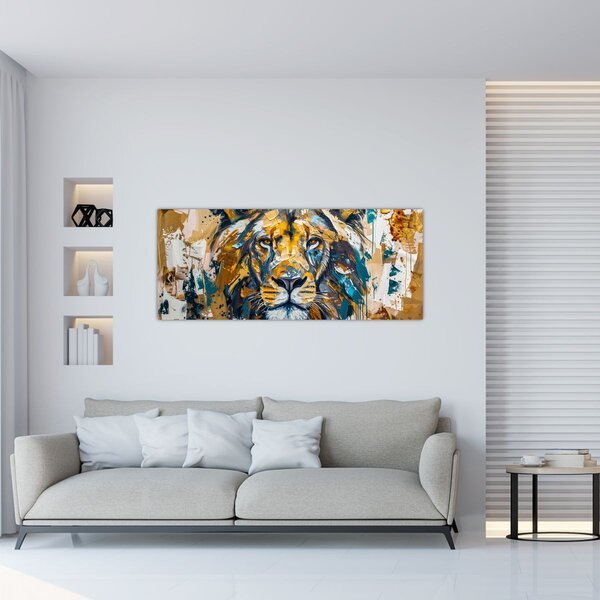 Kép - Absztrakt olajfestmény oroszlánnal (120x50 cm)