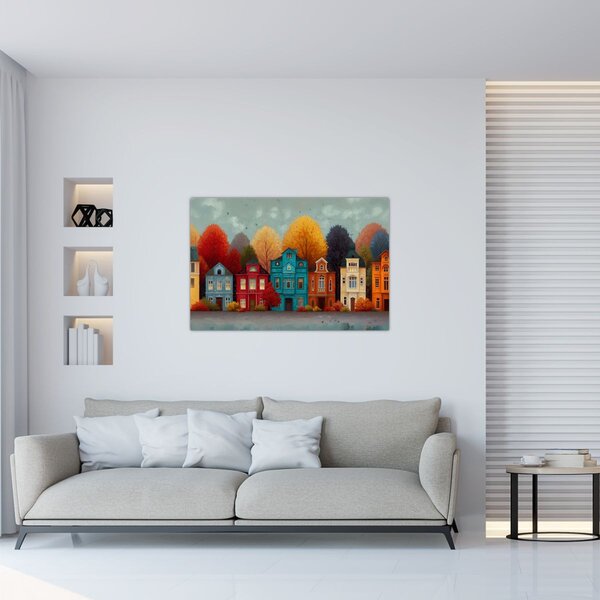 Kép - Festett őszi város (90x60 cm)
