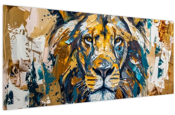 Kép - Absztrakt olajfestmény oroszlánnal (120x50 cm)