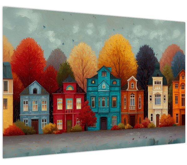 Kép - Festett őszi város (90x60 cm)