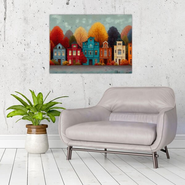 Kép - Festett őszi város (70x50 cm)