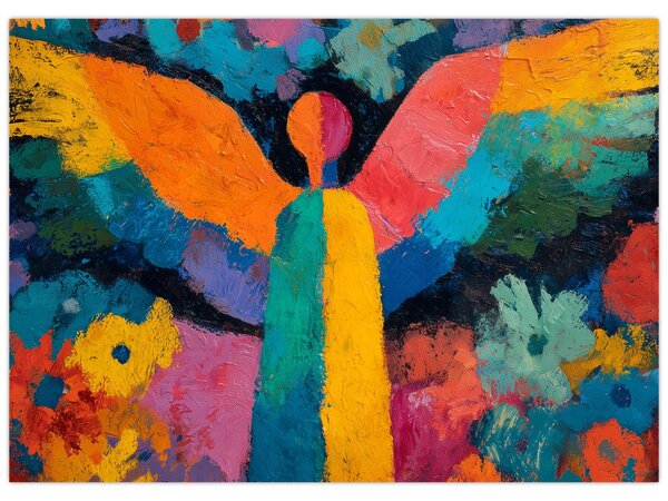 Kép - Absztrakt angyal virágokkal (70x50 cm)