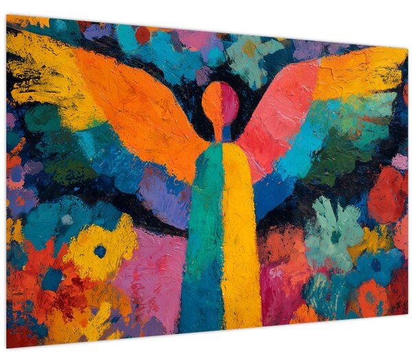 Kép - Absztrakt angyal virágokkal (90x60 cm)
