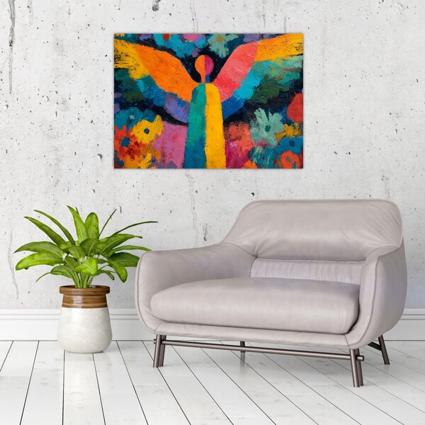 Kép - Absztrakt angyal virágokkal (70x50 cm)