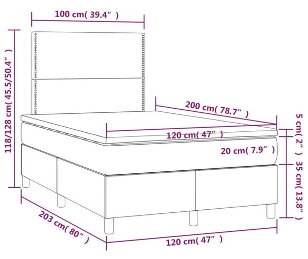 VidaXL Bársony Ágy Zsebrugós Matraccal - 120x200 cm