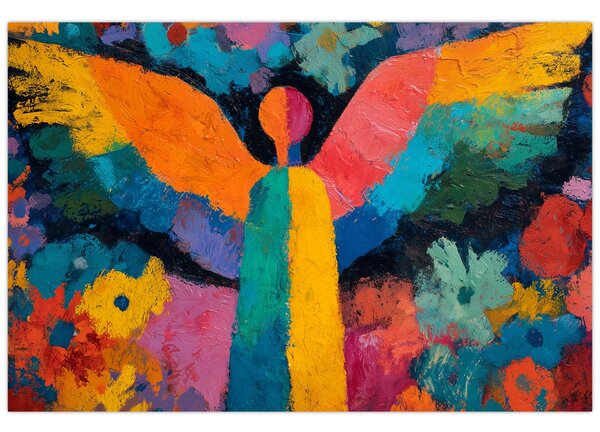 Kép - Absztrakt angyal virágokkal (90x60 cm)