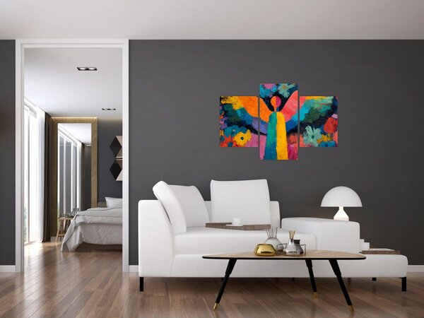 Kép - Absztrakt angyal virágokkal (90x60 cm)