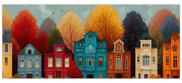 Kép - Festett őszi város (120x50 cm)