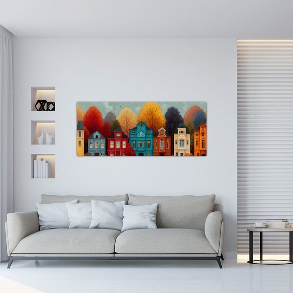 Kép - Festett őszi város (120x50 cm)