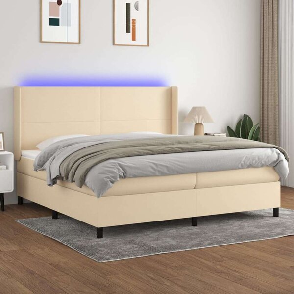 VidaXL Krémszínű Ágy - Rugós, LED-es - 200x200 cm