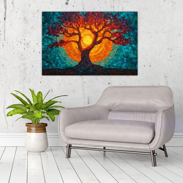 Kép - Az élet fája és a nap mozaikban (90x60 cm)