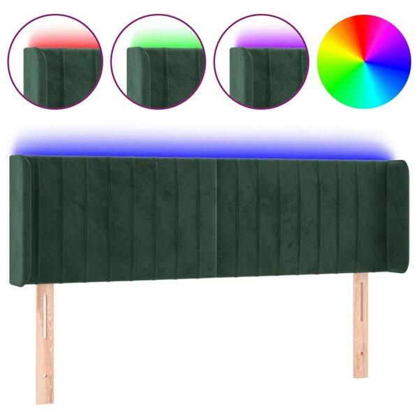 VidaXL sötétzöld bársony LED-es fejtámla 147 x 16 x 78/88 cm
