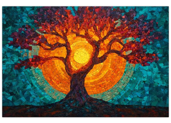 Kép - Az élet fája és a nap mozaikban (90x60 cm)