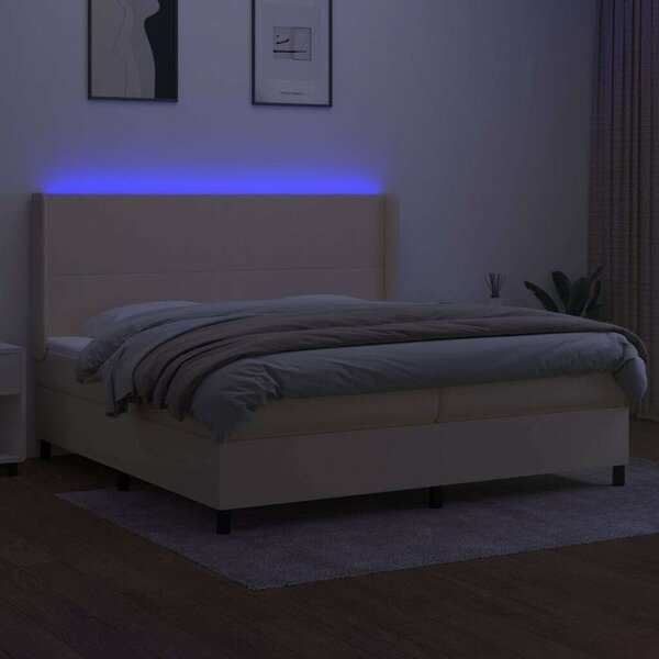 VidaXL Krémszínű Ágy - Rugós, LED-es - 200x200 cm
