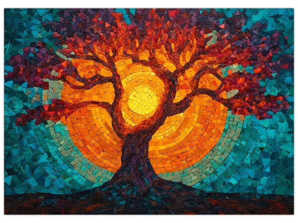 Kép - Az élet fája és a nap mozaikban (70x50 cm)