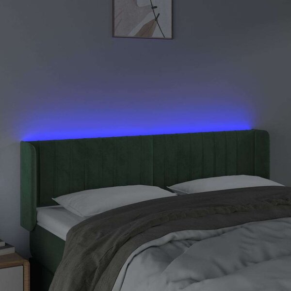 VidaXL sötétzöld bársony LED-es fejtámla 147 x 16 x 78/88 cm
