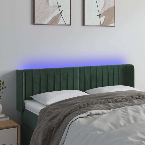 VidaXL sötétzöld bársony LED-es fejtámla 147 x 16 x 78/88 cm