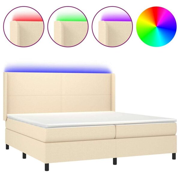 VidaXL Krémszínű Ágy - Rugós, LED-es - 200x200 cm
