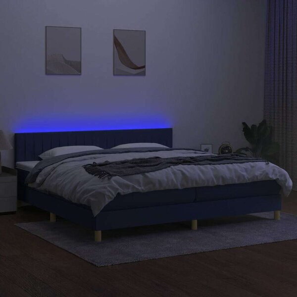 VidaXL Kék Ágy - Rugós, LED-es - 200x200 cm