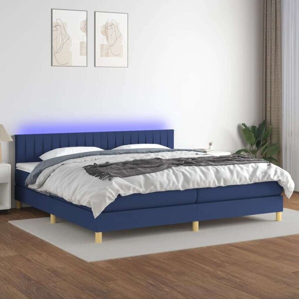 VidaXL Kék Ágy - Rugós, LED-es - 200x200 cm