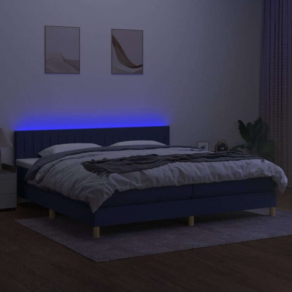 VidaXL Kék Ágy - Rugós, LED-es - 200x200 cm