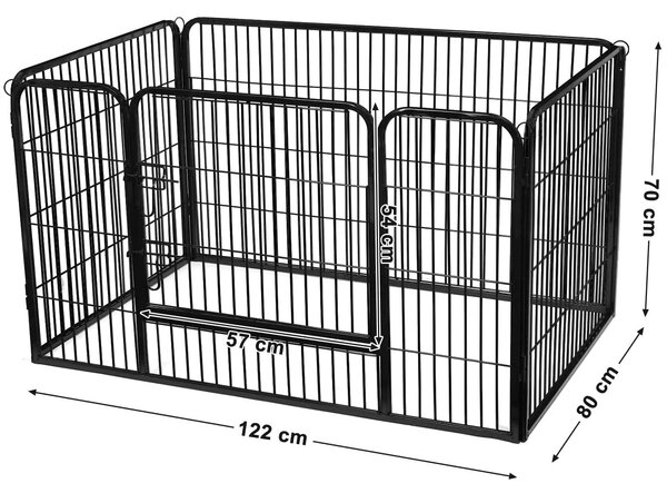 Kutya kennel, kutyaketrec 122x80x70 cm, kültéri kisállat kifutó, fekete