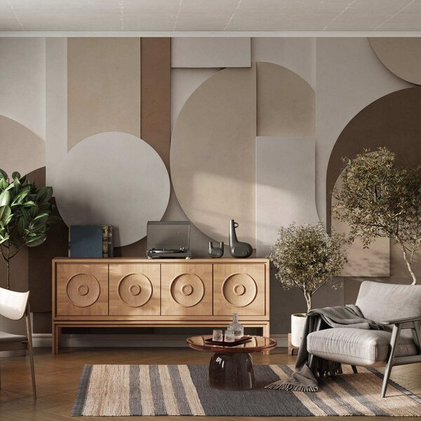 Fotótapéta Texturált bézs színű geometrikus alakzatok réteges 3D-kompozícióban, minimalista, modern, Fotótapéta geometria, w05598 : Uwalls.hu