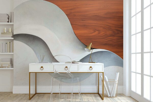 Fotótapéta Folyékony, absztrakt hullámok meleg faelemekkel, minimalista, kortárs stílusban, Fotótapéta modern, w05599 : Uwalls.hu
