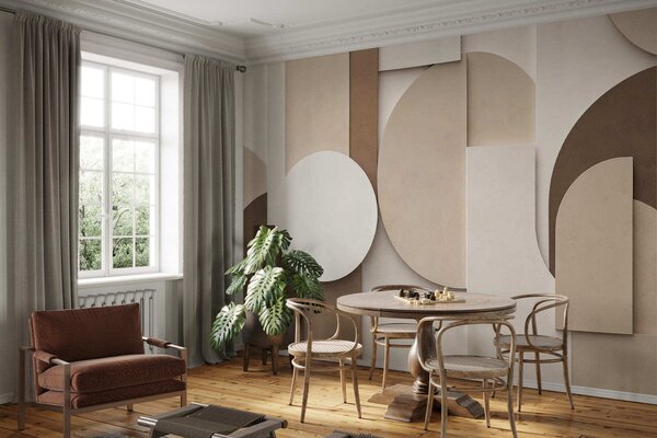 Fotótapéta Texturált bézs színű geometrikus alakzatok réteges 3D-kompozícióban, minimalista, modern, Fotótapéta geometria, w05598 : Uwalls.hu