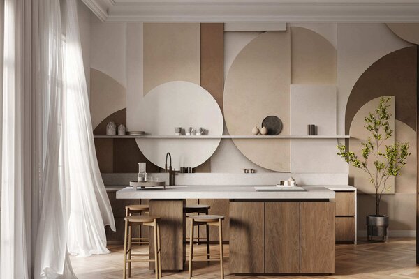 Fotótapéta Texturált bézs színű geometrikus alakzatok réteges 3D-kompozícióban, minimalista, modern, Fotótapéta geometria, w05598 : Uwalls.hu