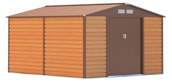 G21 GAH 884 barna famintás fém kerti tároló ház, kb. 3,1 X 2,7 méter alapterület
