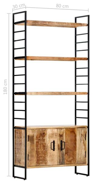 Mangófa Könyvespolc - Ipari Stílus - 4 Polc - 80x30x180 cm