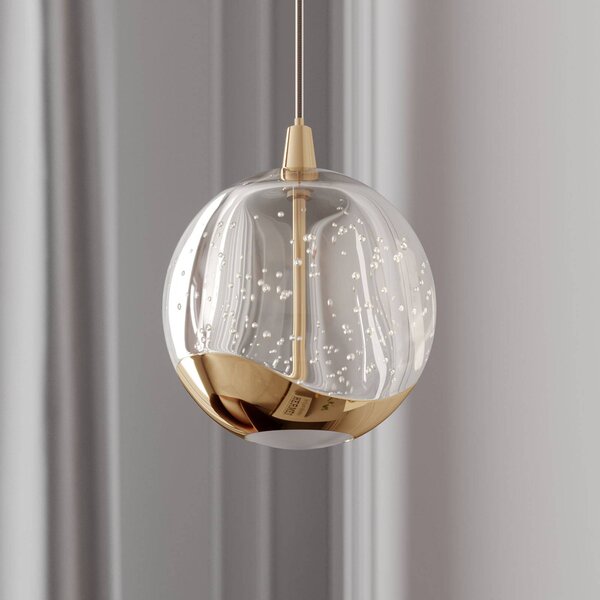 Lucande LED-es függőlámpa Hayley, Ø 9 cm, arany színű, üveg, Tiszta / átlátszó, Nappali / Étkező, Üveg, Modern