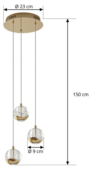 Lucande LED-es függőlámpa Hayley, Ø 25 cm, 3-as lámpa, arany, üveg, Tiszta / átlátszó, Nappali / Étkező, Üveg, Modern