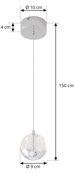 Lucande LED-es függőlámpa Hayley, Ø 9 cm, króm színű, üveg, Tiszta / átlátszó, Nappali / Étkező, Üveg, Modern