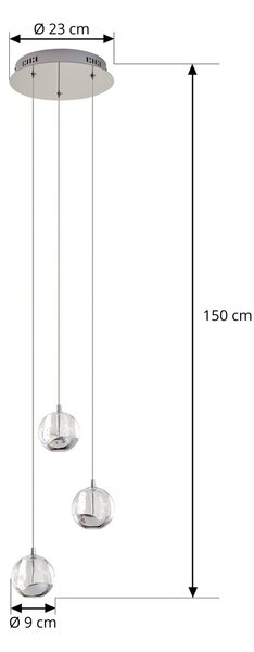 Lucande LED-es függőlámpa Hayley, Ø 25 cm, 3-as lámpa, króm, üveg, Tiszta / átlátszó, Nappali / Étkező, Üveg, Modern