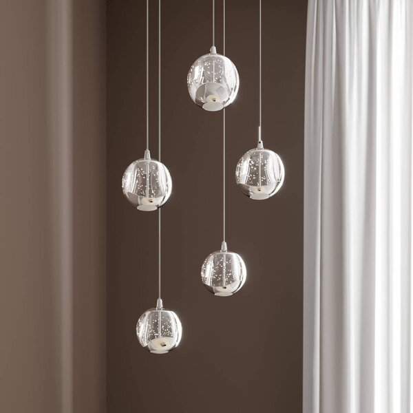 Lucande LED-es függőlámpa Hayley, Ø 30 cm, 5 lámpás, króm, üveg, Tiszta / átlátszó, Nappali / Étkező, Üveg, Modern