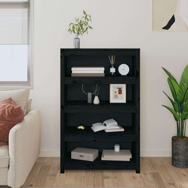 VidaXL Fekete Fenyőfa Könyvespolc - 80x35x126 cm