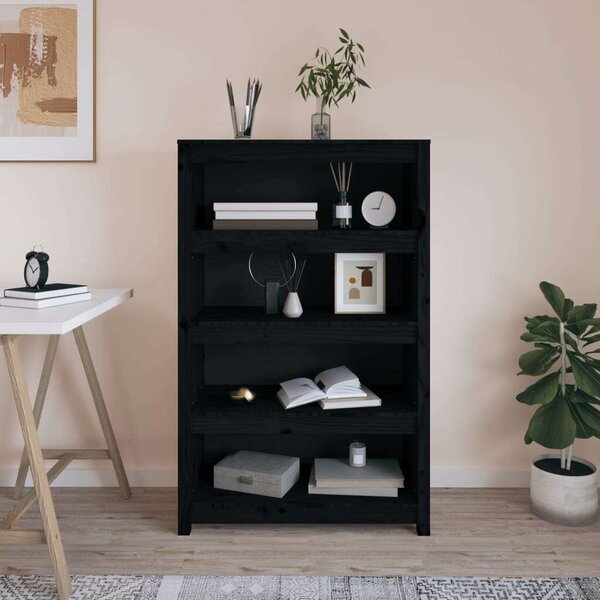 VidaXL Fekete Fenyőfa Könyvespolc - 80x35x126 cm