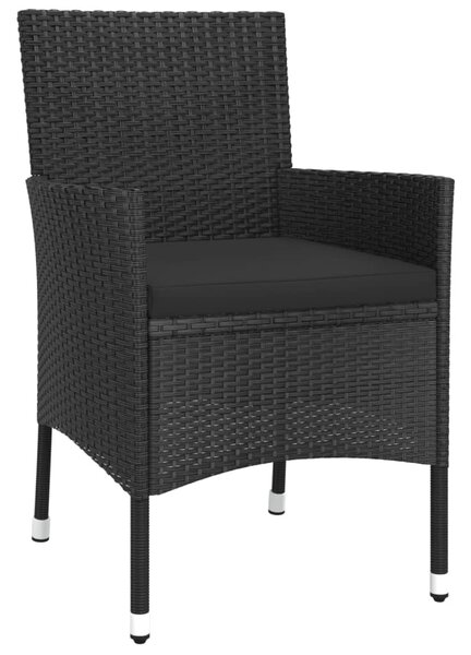 3 részes fekete polyrattan kerti bisztrógarnitúra párnákkal
