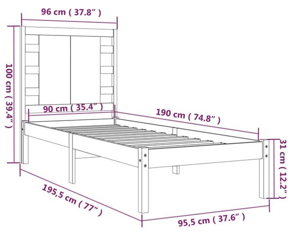 VidaXL Tömörfa Ágykeret - Single - 90x190 cm