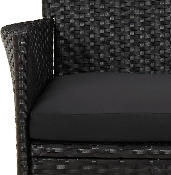 3 részes fekete polyrattan kerti bisztrógarnitúra párnákkal