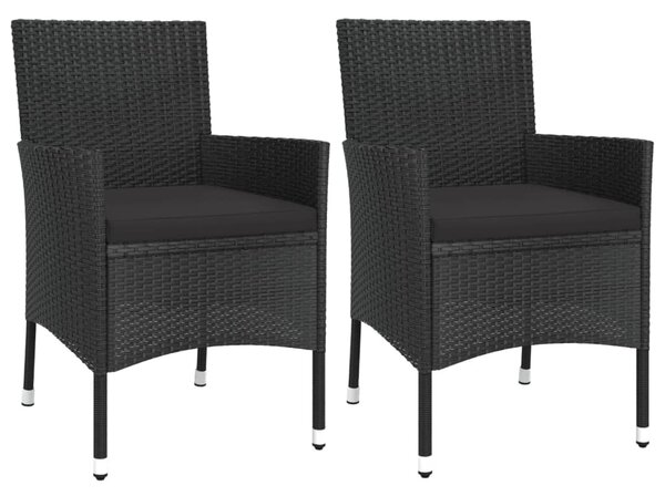 3 részes fekete polyrattan kerti bisztrógarnitúra párnákkal