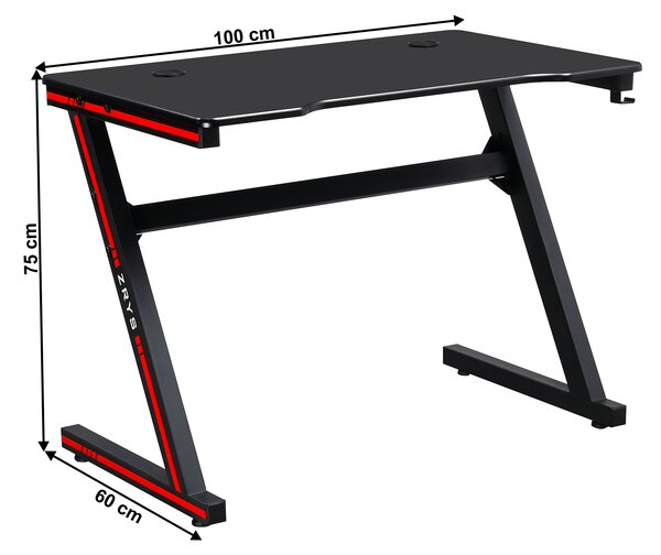 KONDELA Gamer asztal/számítógépasztal, fekete/piros, MACKENZIE 100cm
