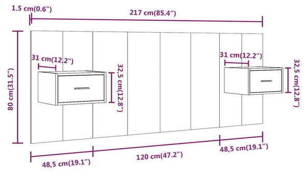 VidaXL fehér szerelt fa ágyfejtámla szekrényekkel
