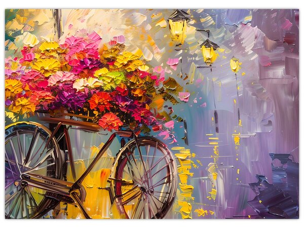 Kép - Kerék virágokkal (70x50 cm)