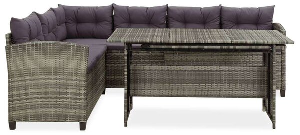 2-részes szürke polyrattan kerti bútorszett párnákkal