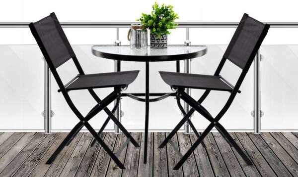 GardenLine 2 személyes Balkon szett összecsukható székekkel - fekete