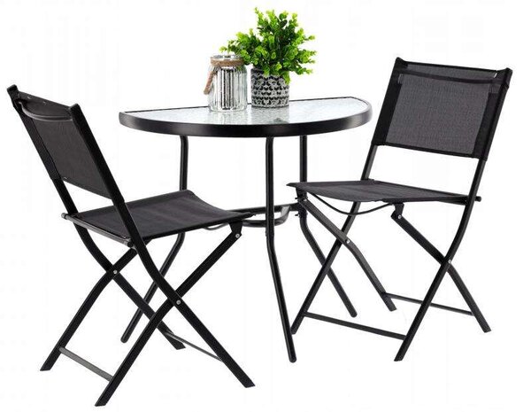 GardenLine 2 személyes Balkon szett összecsukható székekkel - fekete