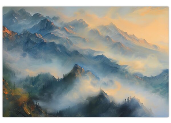 Kép - Festett hegyi táj (90x60 cm)